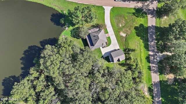 bird's eye view featuring a water view