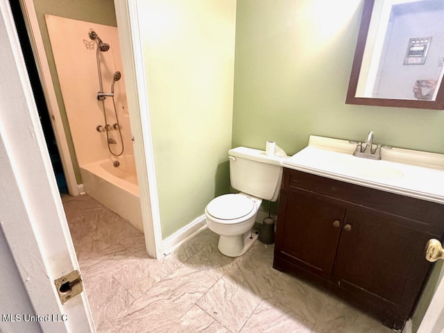 6 Dogwood Cir, Diamondhead, MS 39525 - bathroom with vanity, toilet, shower / bath combination, marble look tiles, and baseboards