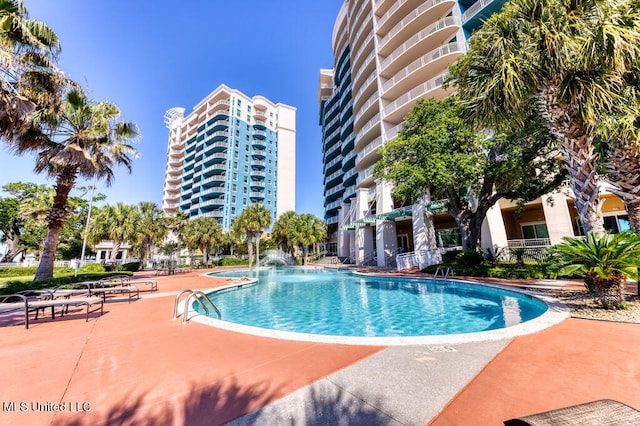 view of pool featuring a patio