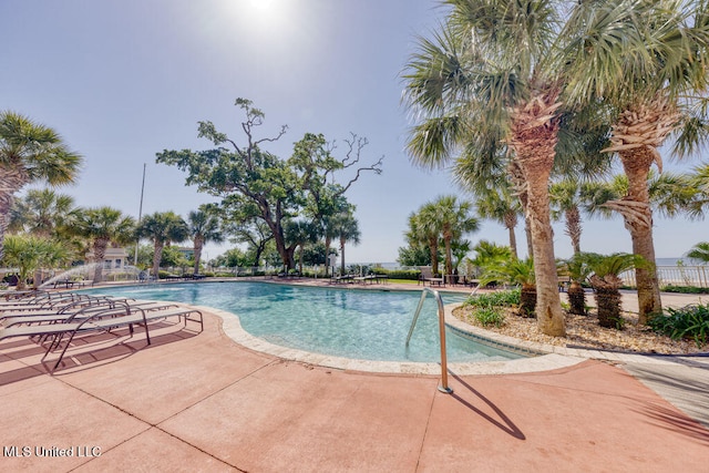 view of swimming pool with a patio area