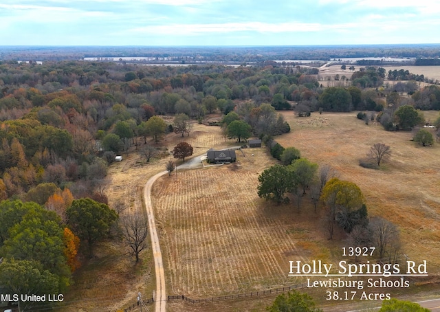 aerial view featuring a rural view