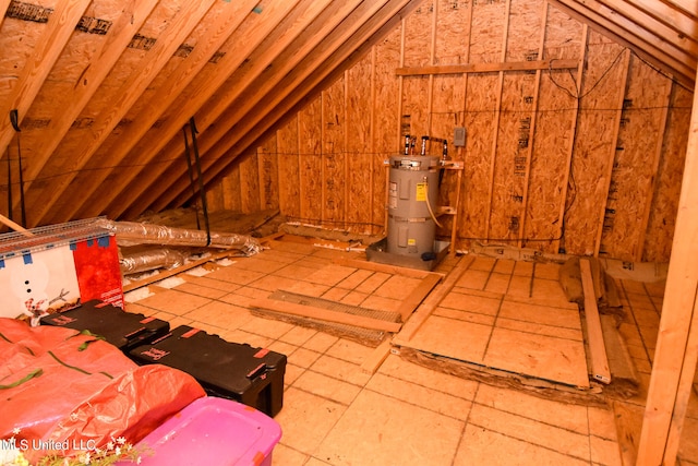 attic with strapped water heater