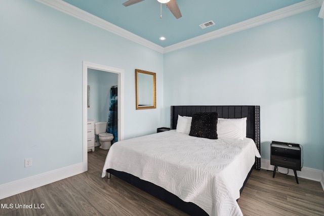 601 E Beach Blvd, Long Beach, MS 39560 - bedroom featuring ornamental molding, baseboards, wood finished floors, recessed lighting, and connected bathroom