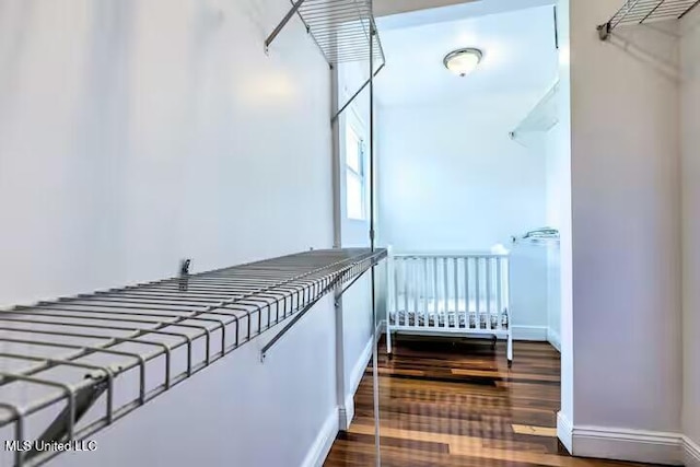 walk in closet featuring dark hardwood / wood-style flooring