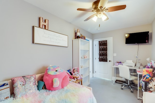 51 Decalb Oneal Rd, Perkinston, MS 39573 - bedroom with light colored carpet, an office area, and a ceiling fan