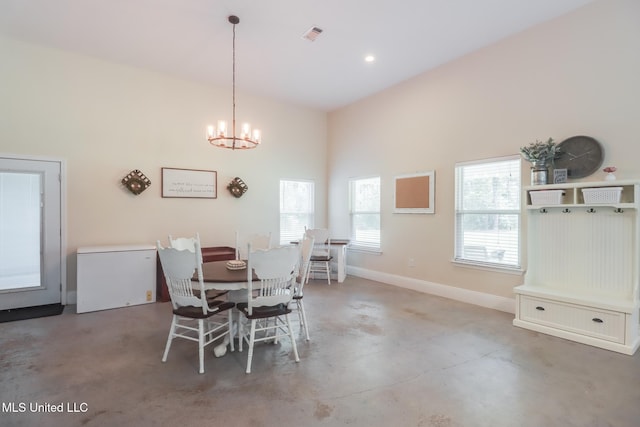 51 Decalb Oneal Rd, Perkinston, MS 39573 - dining area with concrete floors, a chandelier, and baseboards