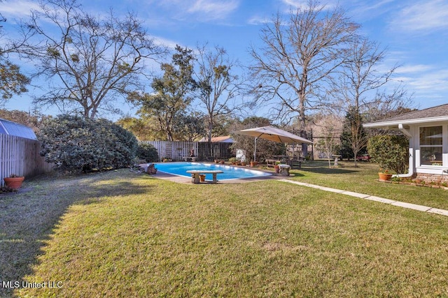 view of yard featuring a fenced backyard and a fenced in pool