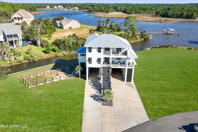 aerial view with a water view