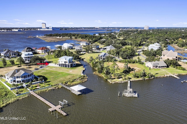 aerial view with a water view