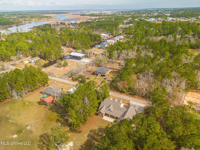 aerial view featuring a water view