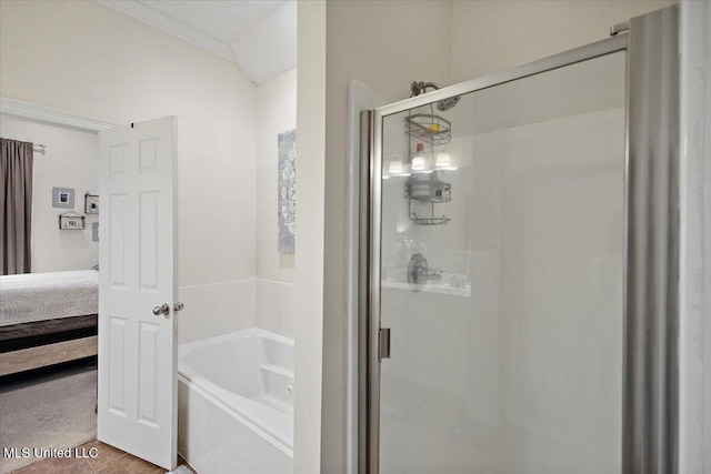 bathroom featuring independent shower and bath