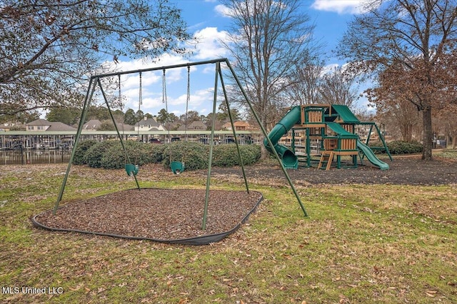 view of play area featuring a lawn