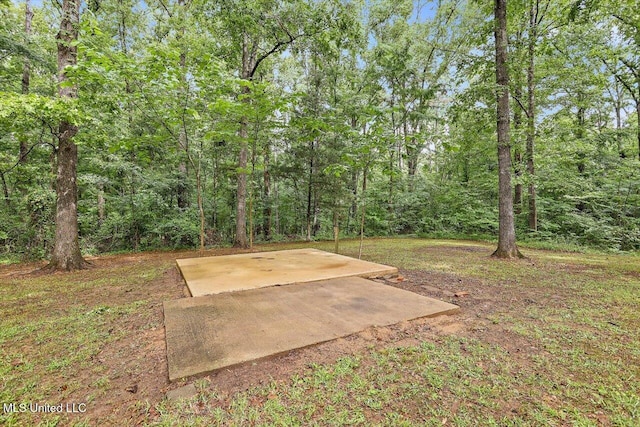 view of yard featuring a view of trees