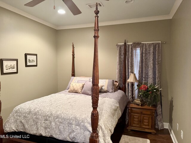 856 Wellington Way, Madison, MS 39110 - bedroom with dark wood-type flooring, ornamental molding, baseboards, recessed lighting, and ceiling fan