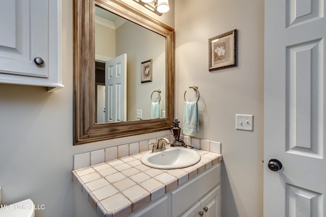 856 Wellington Way, Madison, MS 39110 - half bath featuring vanity, toilet, and crown molding