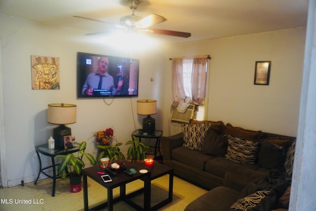 living room featuring ceiling fan