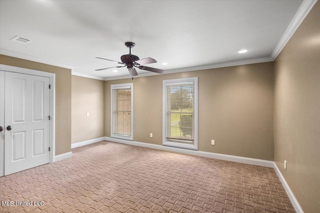 12025 Springridge Rd, Terry, MS 39170 - unfurnished bedroom featuring light colored carpet, ornamental molding, recessed lighting, and a ceiling fan