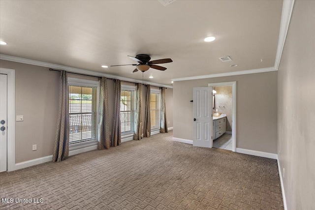 12025 Springridge Rd, Terry, MS 39170 - unfurnished room featuring ceiling fan, light carpet, crown molding, and recessed lighting