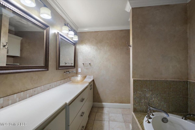 12025 Springridge Rd, Terry, MS 39170 - bathroom featuring vanity, a bath, ornamental molding, and tile patterned flooring