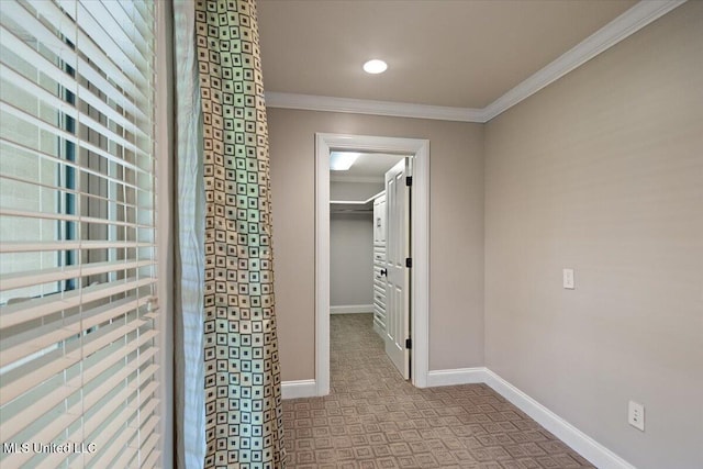 12025 Springridge Rd, Terry, MS 39170 - hallway with ornamental molding and carpet