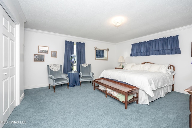 10001 Echo Glen Dr, Moss Point, MS 39562 - bedroom with crown molding, carpet flooring, a textured ceiling, and a closet