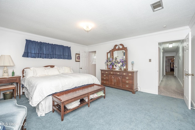 10001 Echo Glen Dr, Moss Point, MS 39562 - bedroom with crown molding, light carpet, and a textured ceiling