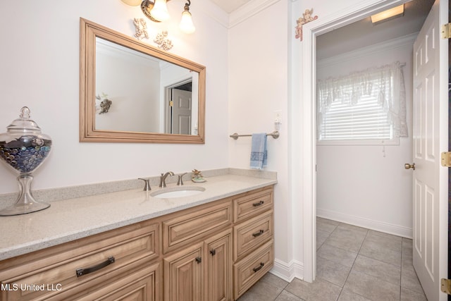 10001 Echo Glen Dr, Moss Point, MS 39562 - bathroom with vanity, tile patterned floors, and ornamental molding