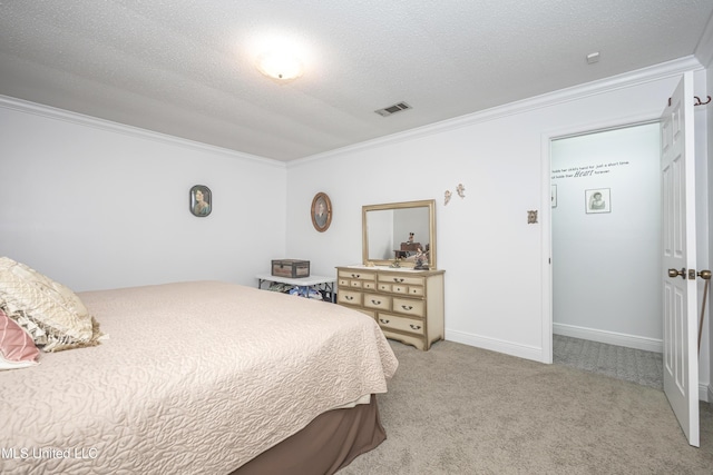 10001 Echo Glen Dr, Moss Point, MS 39562 - bedroom featuring crown molding, light colored carpet, and a textured ceiling