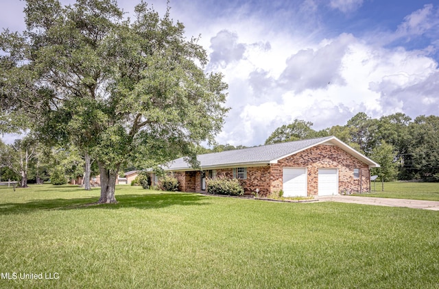 10001 Echo Glen Dr, Moss Point, MS 39562 - ranch-style home featuring an attached garage, a front yard, concrete driveway, and brick siding