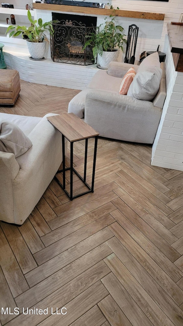 living room featuring light parquet flooring