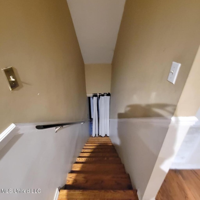 stairs with hardwood / wood-style floors