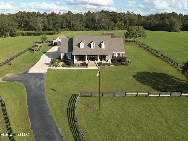 drone / aerial view featuring a rural view