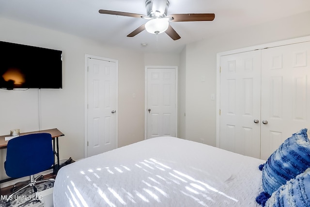 bedroom featuring a closet and ceiling fan