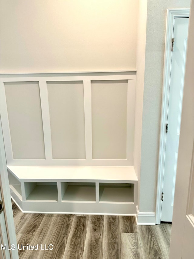 mudroom with wood-type flooring