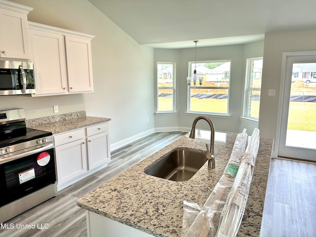 kitchen featuring white cabinets, stainless steel appliances, and light hardwood / wood-style floors