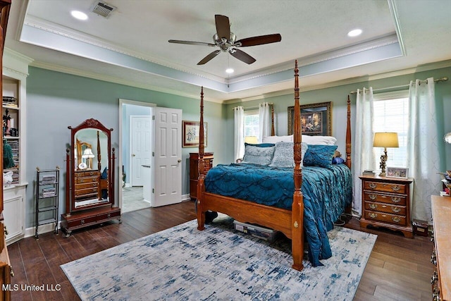 206 Southwind Dr, Richland, MS 39218 - bedroom featuring ornamental molding, a raised ceiling, multiple windows, hardwood / wood-style floors, and recessed lighting