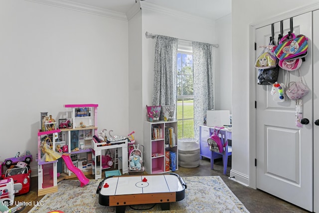 playroom with ornamental molding