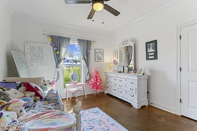 bedroom featuring crown molding and ceiling fan