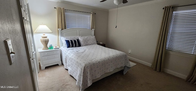 210 Jefferson Davis Blvd, Natchez, MS 39120 - bedroom with light carpet, ornamental molding, a ceiling fan, and baseboards