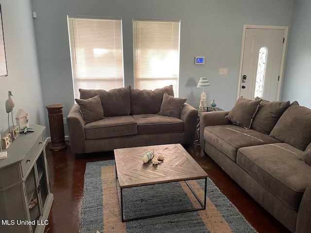 living room featuring dark hardwood / wood-style floors