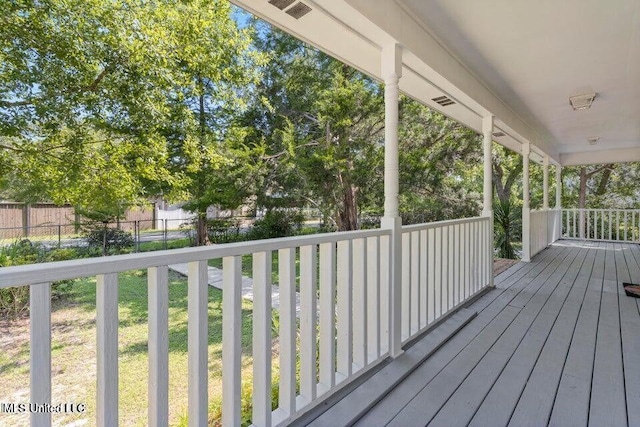 wooden terrace with visible vents and fence