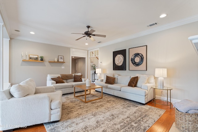 6507 Shenandoah Ln, Olive Branch, MS 38654 - living room featuring recessed lighting, ceiling fan, visible vents, and wood finished floors