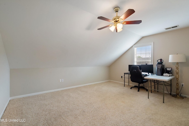 6507 Shenandoah Ln, Olive Branch, MS 38654 - office featuring carpet floors, baseboards, visible vents, and lofted ceiling