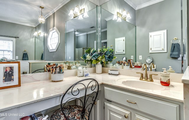 bathroom featuring vanity and crown molding