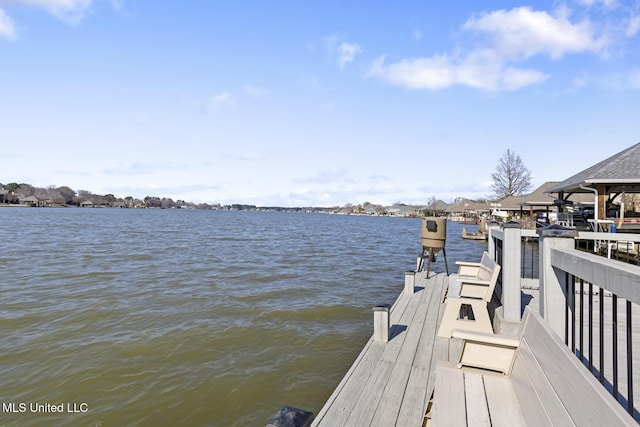 dock area with a water view