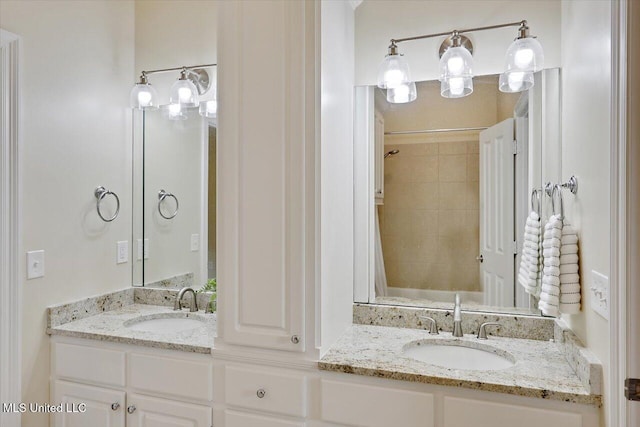 407 Belle Pointe Ln, Madison, MS 39110 - bathroom with a shower with shower curtain and vanity
