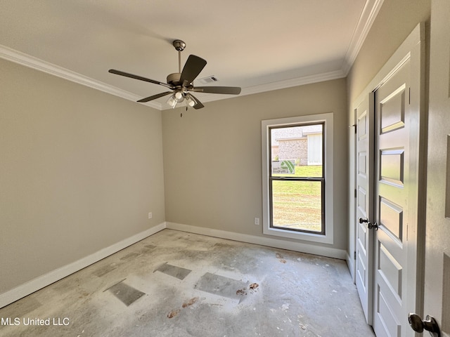 652 Prosperity Pl, Brandon, MS 39042 - unfurnished room featuring unfinished concrete floors, crown molding, and ceiling fan