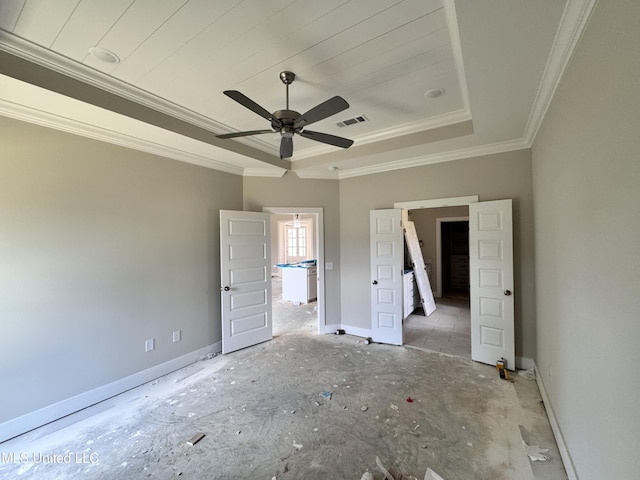 652 Prosperity Pl, Brandon, MS 39042 - unfurnished bedroom featuring a raised ceiling, crown molding, and ceiling fan