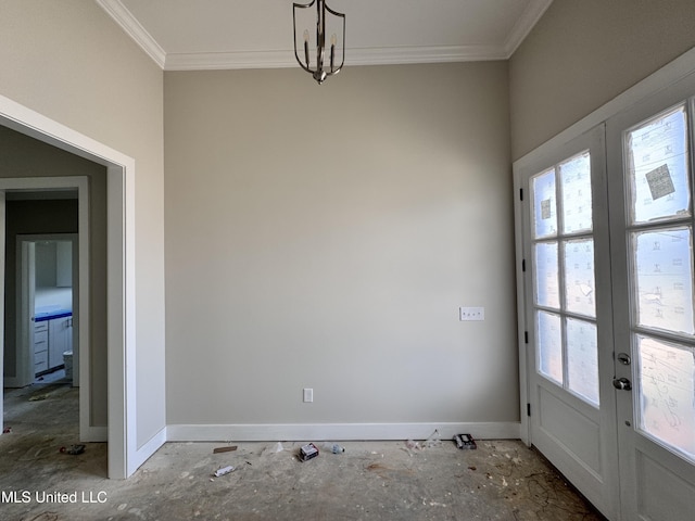 652 Prosperity Pl, Brandon, MS 39042 - unfurnished dining area with crown molding, plenty of natural light, and french doors
