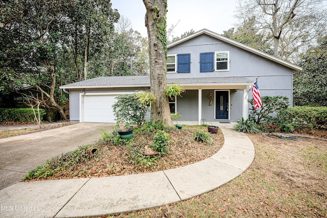 view of front facade with a porch and a garage